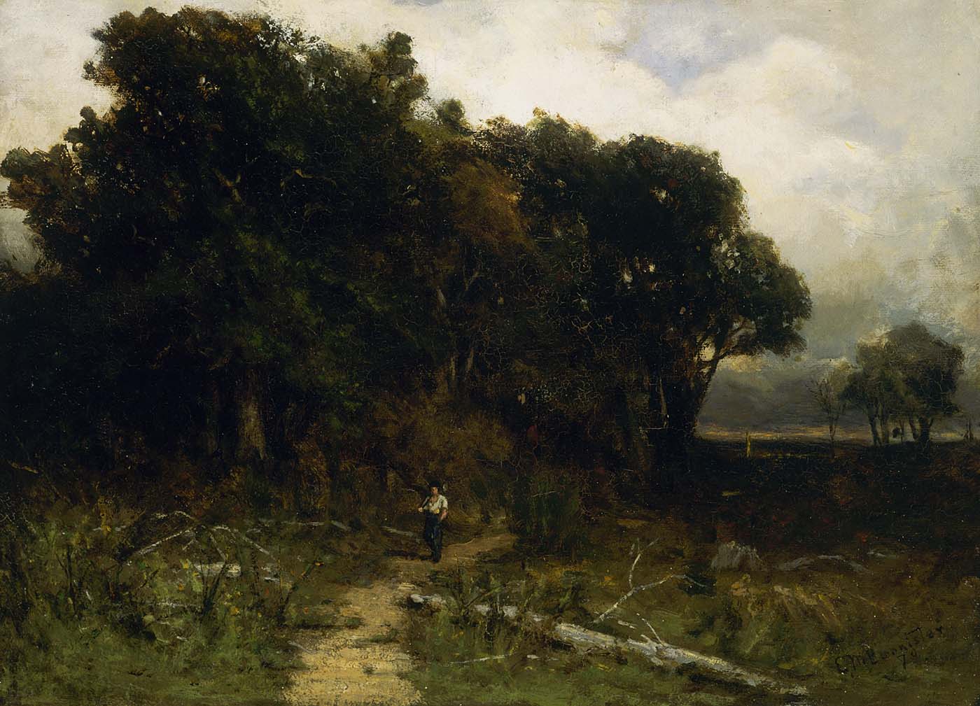 Untitled (landscape, woodcutter on path)