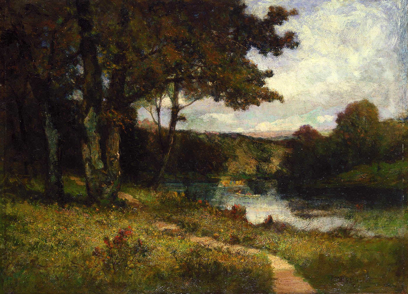 Untitled (landscape, trees near river)