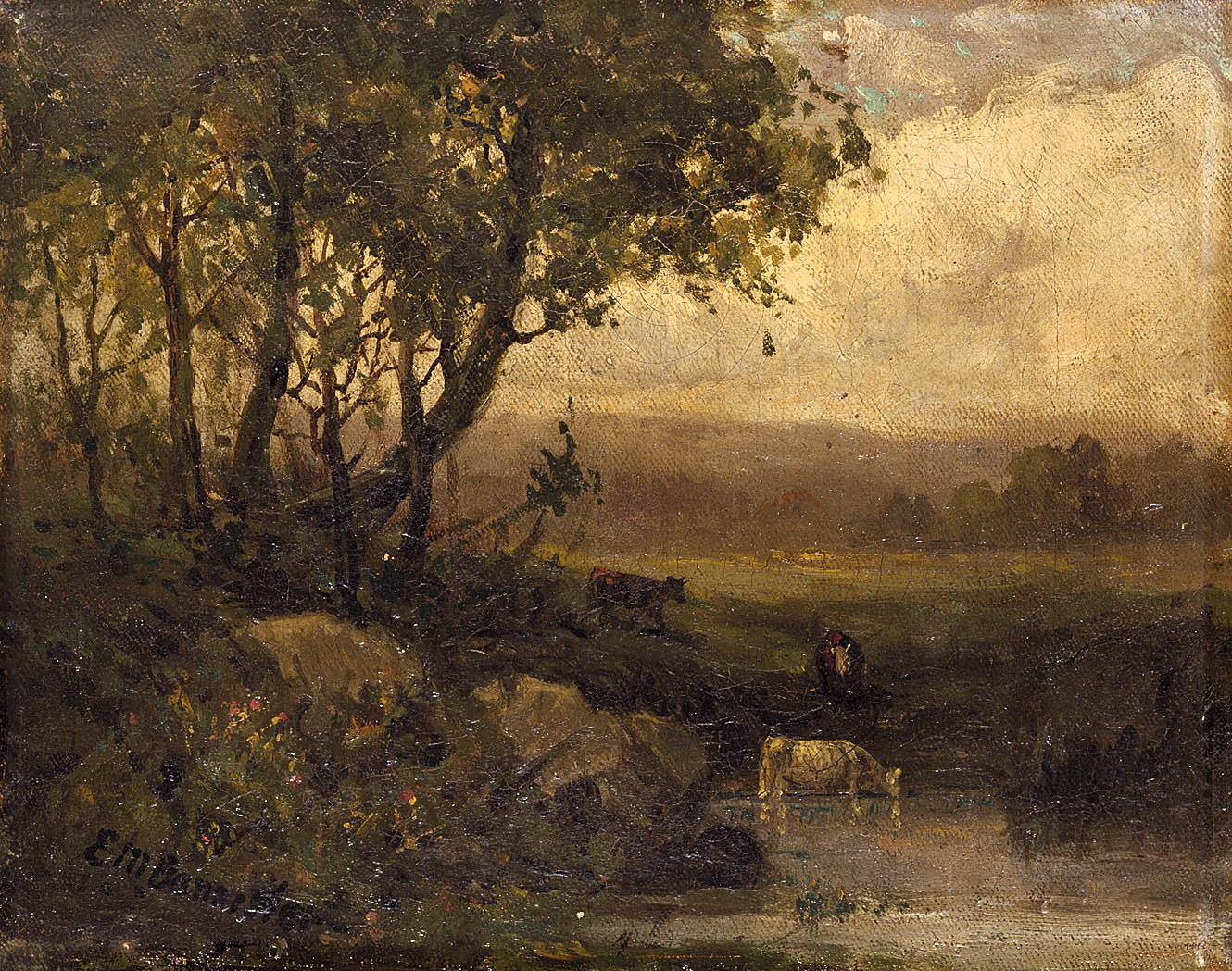 Untitled (landscape, riverbank, three cows)