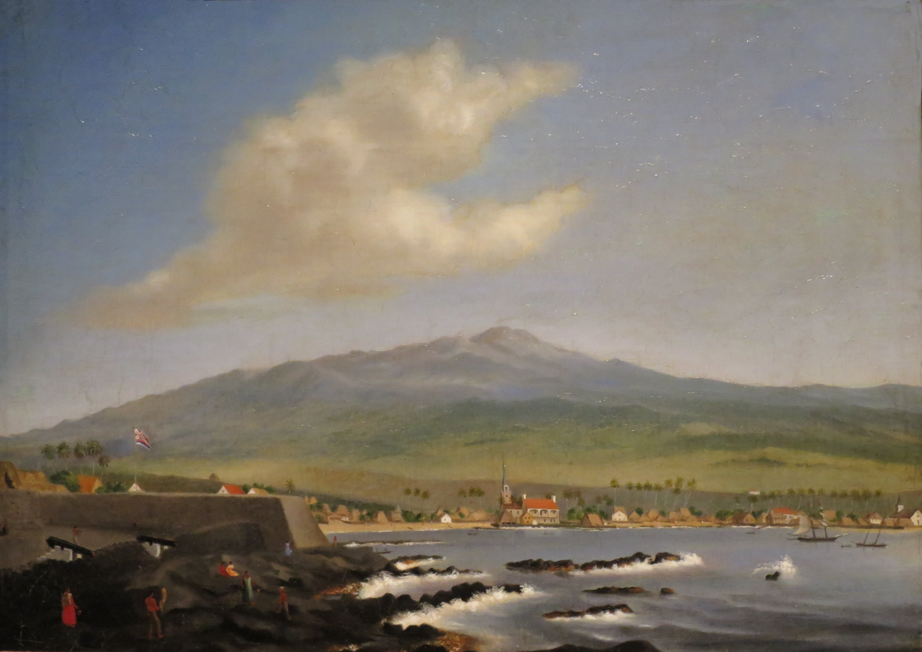 Kailua-Kona with Hualalai, Hulihee Palace and Church