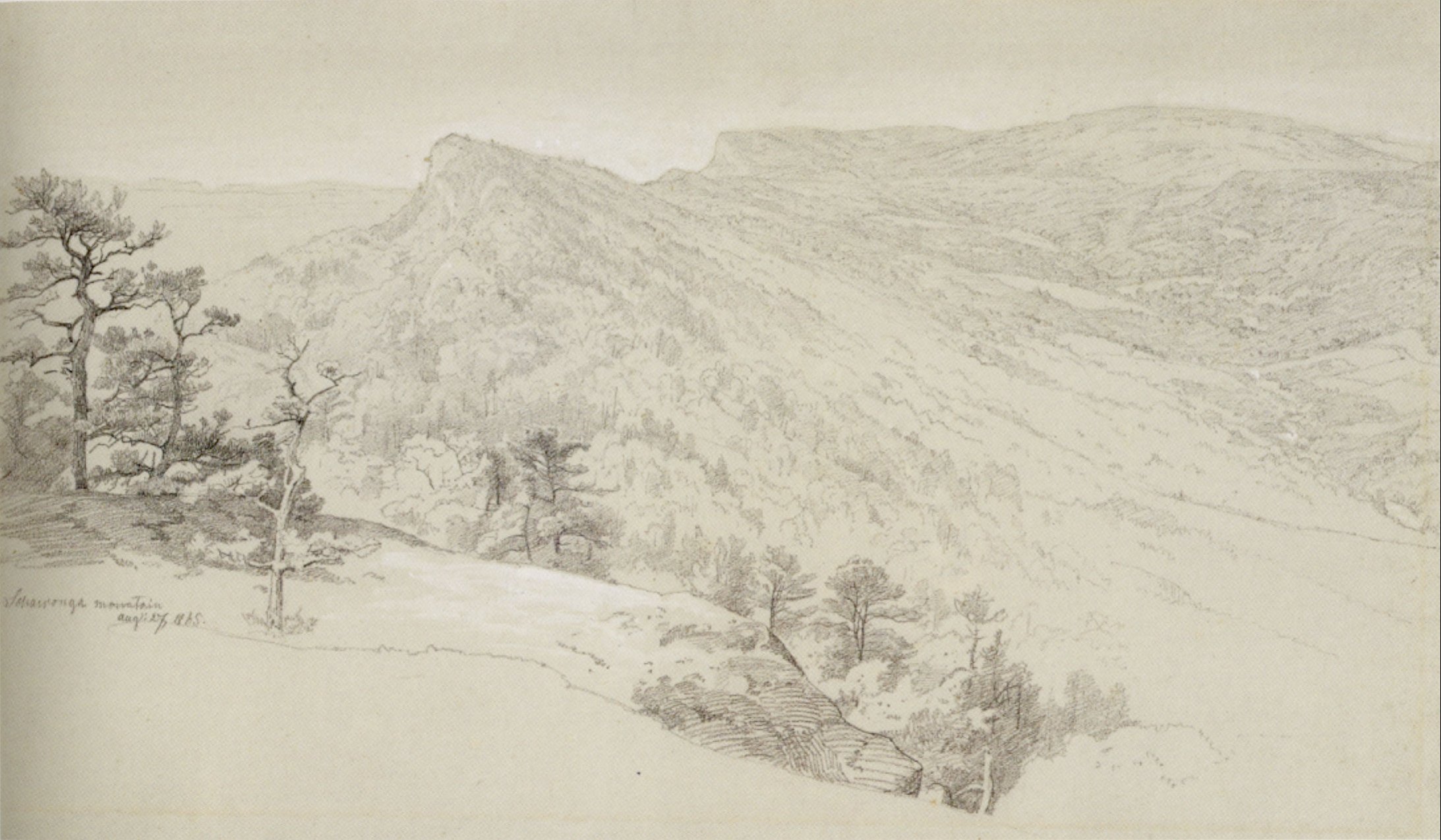 View of the Shawangunke Mountains, graphite with white heightening on paper by Johann Herman Carmiencke, 1865,Honolulu Museum of Art