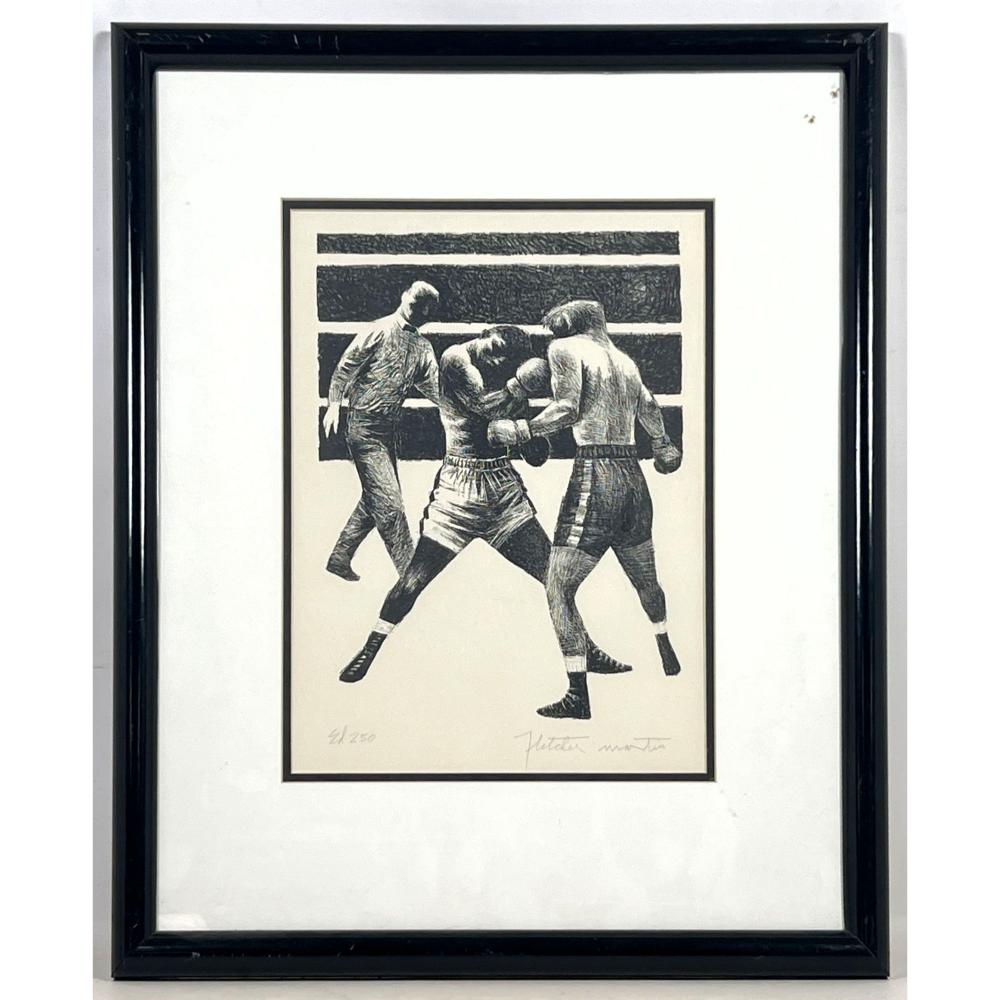 FLETCHER MARTIN PENCIL SIGNED ORIGINAL LITHOGRAPH TOE TO TOE LIMITED EDITION 250 IMPRESSIONS. BOXING
