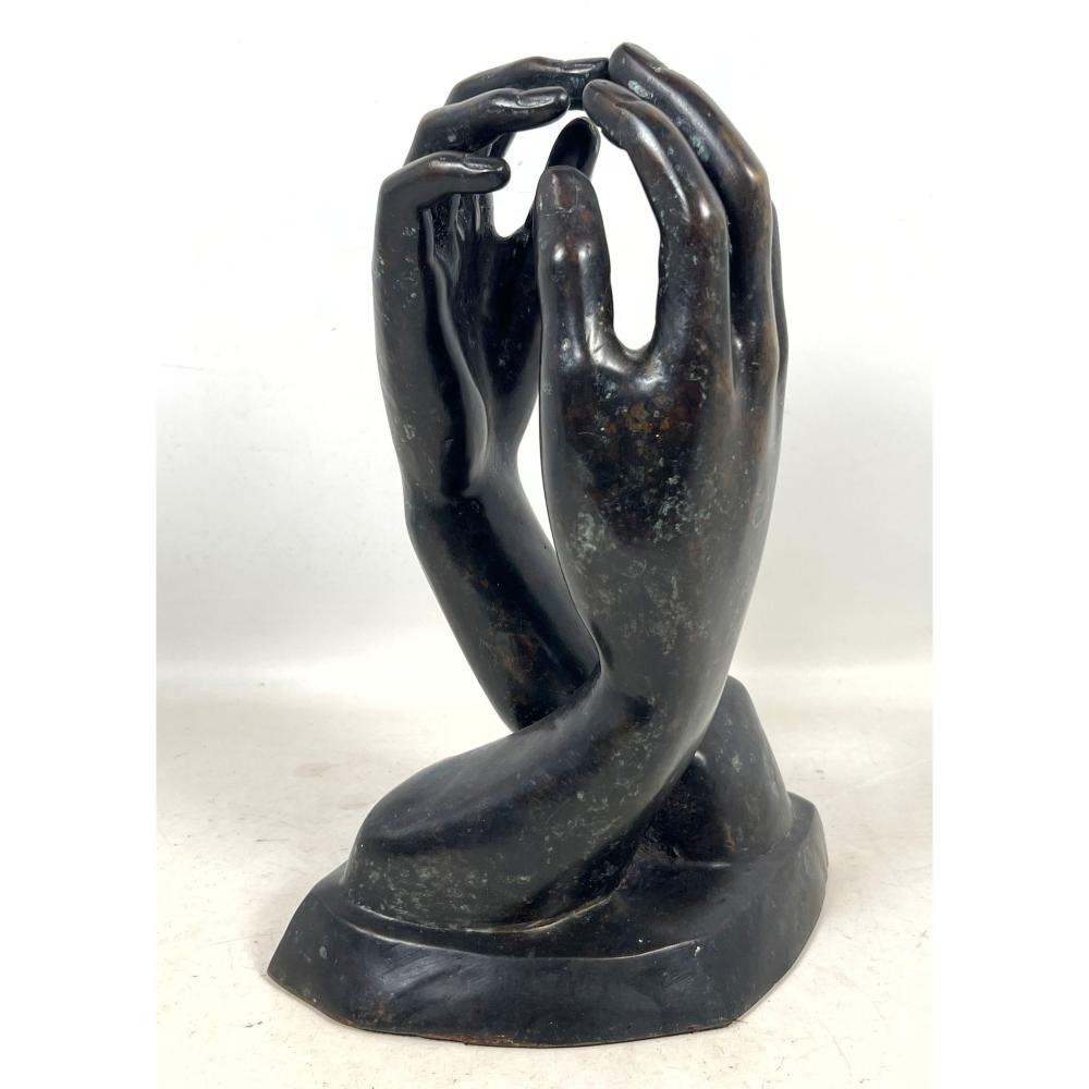 BRONZE CATHEDRAL HANDS SCULPTURE STATUE AFTER AUGUSTE RODIN