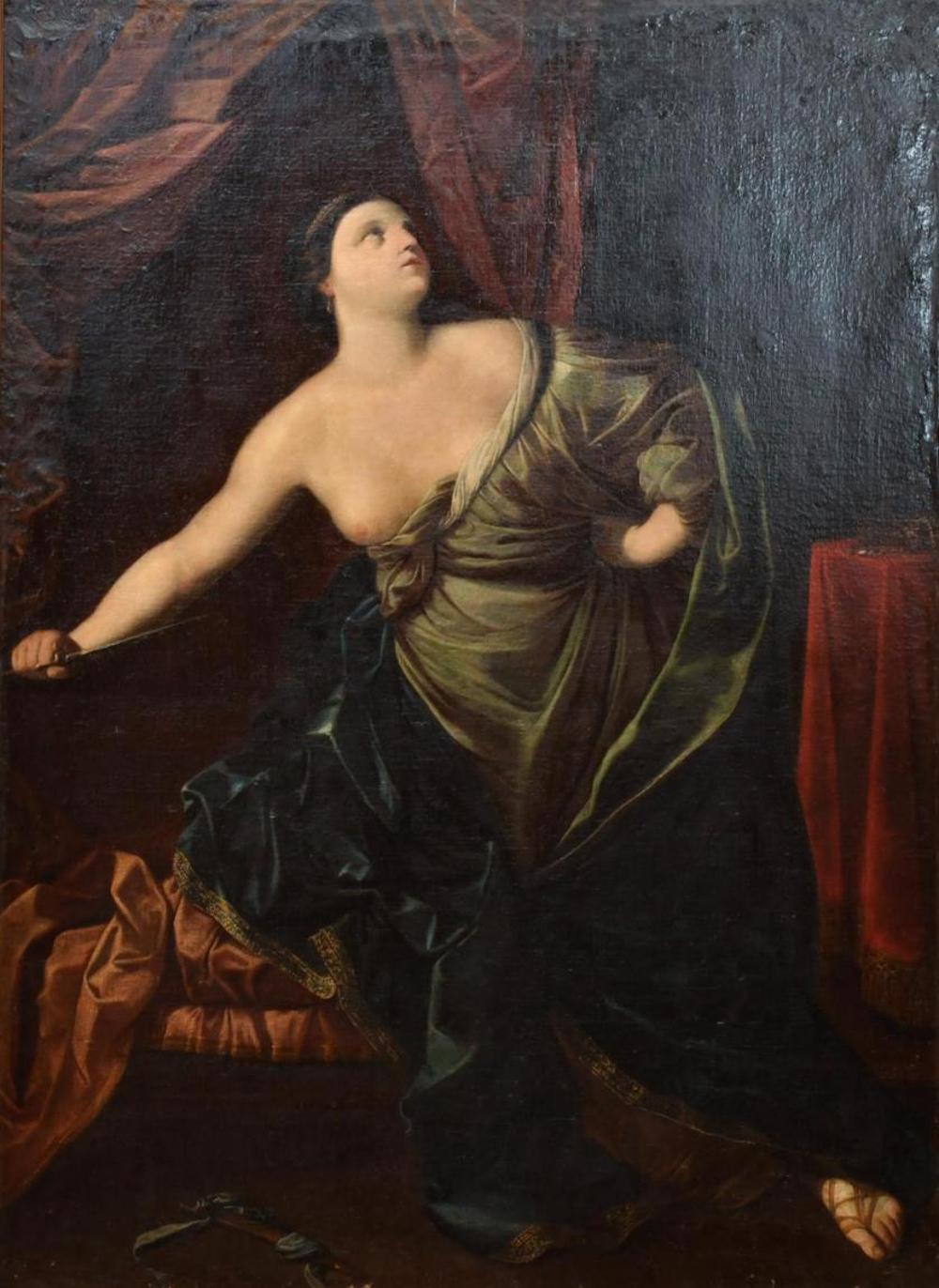 18TH CENTURY ITALIAN SCHOOL. "Lucretia killing herself", based on the original by Guido Reni preserved in the Museum of Fine Arts in Vienna.